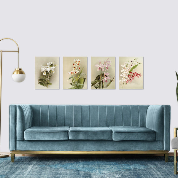 Quadri Stampa su Tela con Telaio in Legno 4 pezzi Floreali Fiori