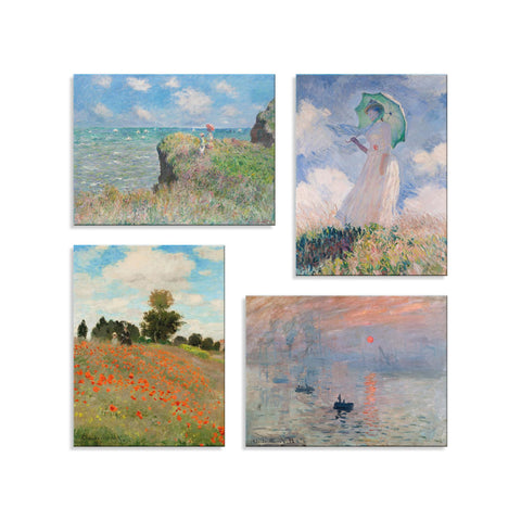 Quadri Stampa su Tela con Telaio in Legno 4 pezzi Claude Monet