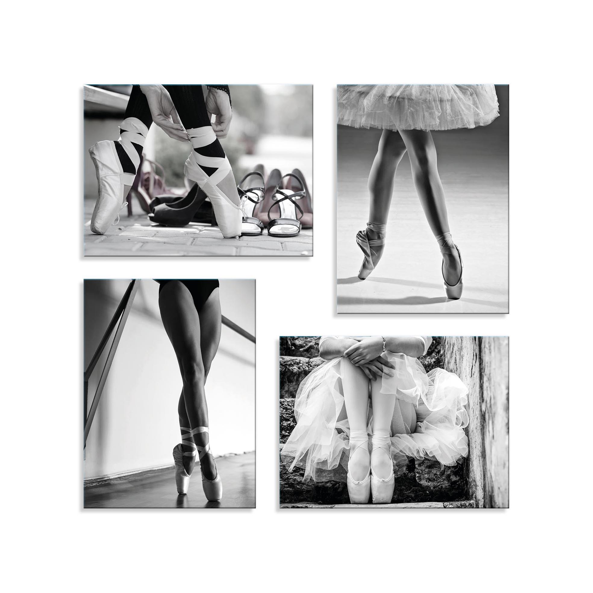 Quadri Stampa su Tela con Telaio in Legno 4 pezzi Ballerina in bianco e nero