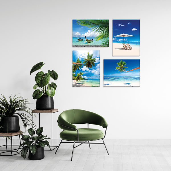 Quadri Stampa su Tela con Telaio in Legno 4 pezzi Spiaggia tropicale