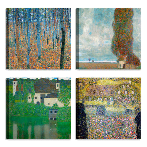 Quadri Stampa su Tela con Telaio in Legno 4 pezzi Gustav Klimt