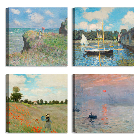 Quadri Stampa su Tela con Telaio in Legno 4 pezzi Claude Monet