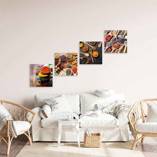 Quadri Stampa su Tela con Telaio in Legno 4 pezzi Spezie colorate cucina