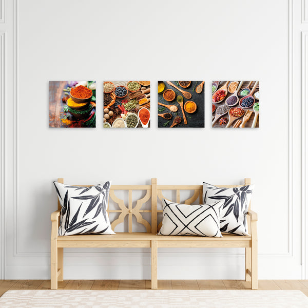 Quadri Stampa su Tela con Telaio in Legno 4 pezzi Spezie colorate cucina