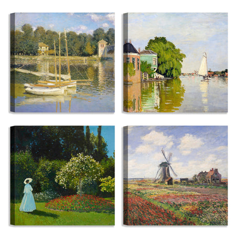 Quadri Stampa su Tela con Telaio in Legno 4 pezzi Claude Monet