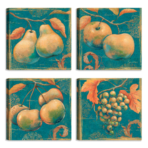 Quadri Stampa su Tela con Telaio in Legno 4 pezzi Frutta in stile minimal