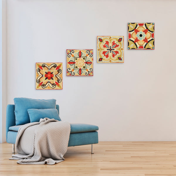 Quadri Stampa su Tela con Telaio in Legno 4 pezzi Quadri geometrici