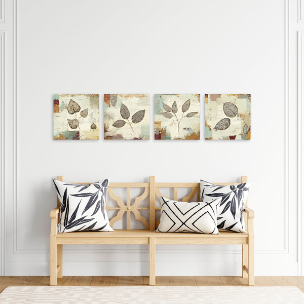 Quadri Stampa su Tela con Telaio in Legno 4 pezzi Foglie in stile minimal