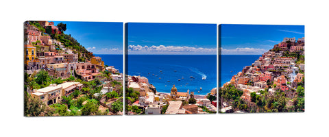 Quadri Stampa su Tela con Telaio in Legno 3 pezzi Panorama Ravello Costiera Amalfitana