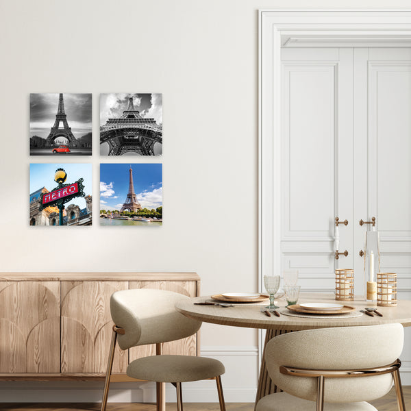 Quadri Stampa su Tela con Telaio in Legno 4 pezzi Parigi, Tour Eiffel