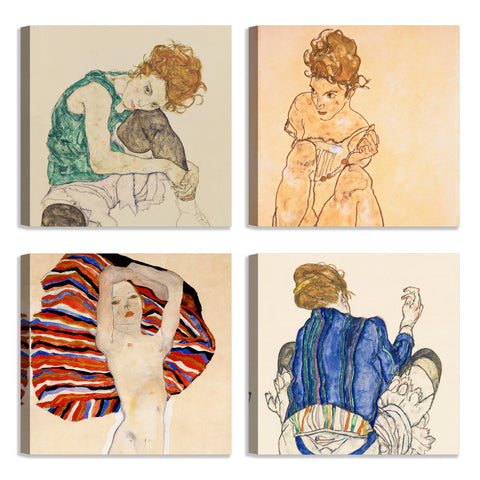 Quadri Stampa su Tela con Telaio in Legno 4 pezzi Egon Schiele