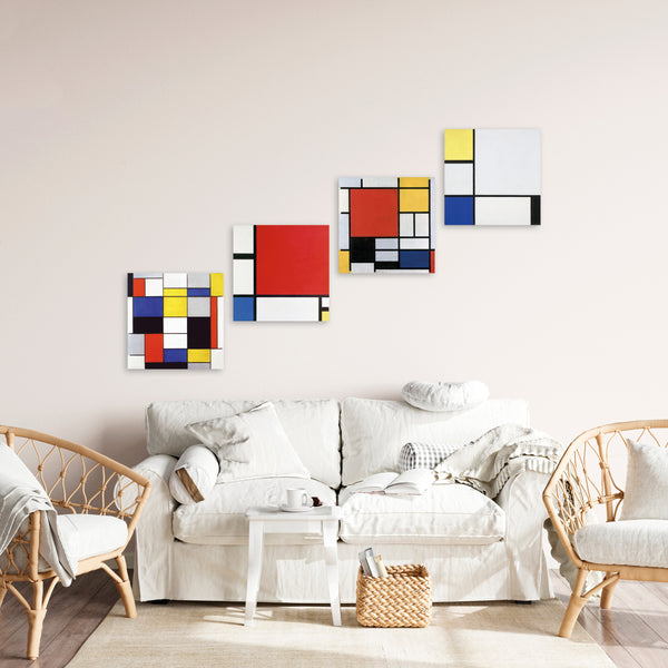 Quadri Stampa su Tela con Telaio in Legno 4 pezzi Piet Mondrian