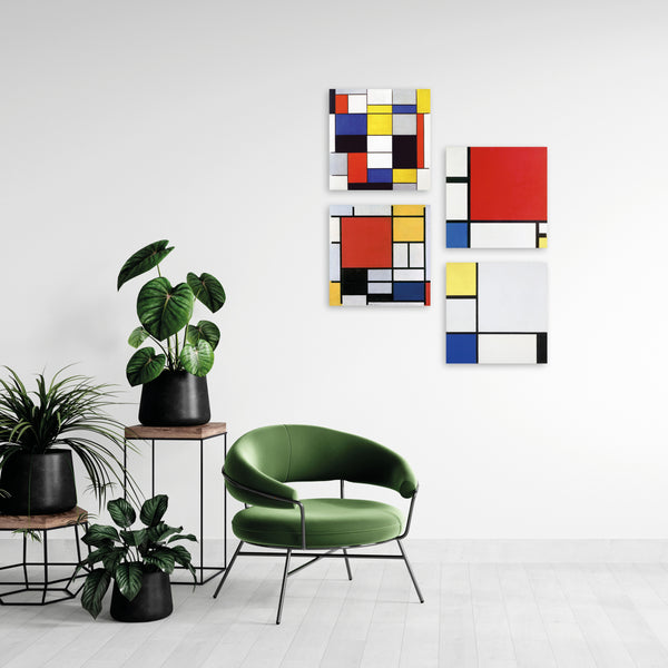 Quadri Stampa su Tela con Telaio in Legno 4 pezzi Piet Mondrian