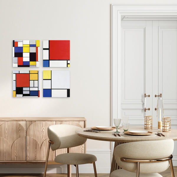 Quadri Stampa su Tela con Telaio in Legno 4 pezzi Piet Mondrian