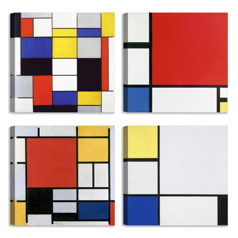 Quadri Stampa su Tela con Telaio in Legno 4 pezzi Piet Mondrian