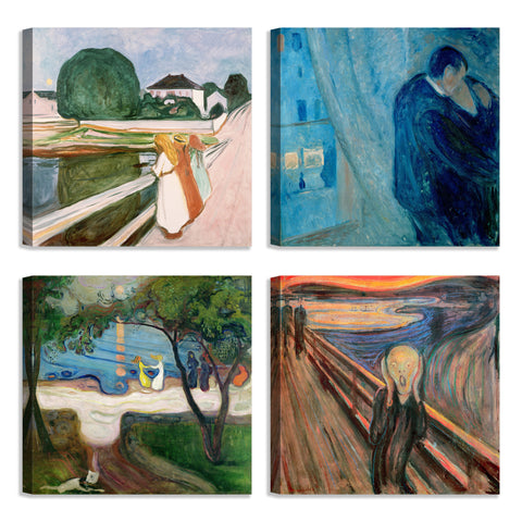 Quadri Stampa su Tela con Telaio in Legno 4 pezzi Edvard Munch