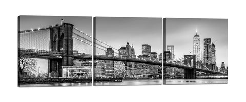 Quadri Stampa su Tela con Telaio in Legno 3 pezzi Panorama ponte di Brooklyn New York