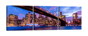 Quadri Stampa su Tela con Telaio in Legno 3 pezzi Spezie colorate per cucina Panorama Skyline New York Ponte di Brooklyn