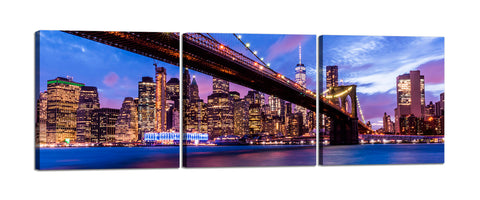 Quadri Stampa su Tela con Telaio in Legno 3 pezzi Spezie colorate per cucina Panorama Skyline New York Ponte di Brooklyn