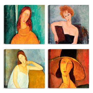 Quadri Stampa su Tela con Telaio in Legno 4 pezzi Amedeo Modigliani