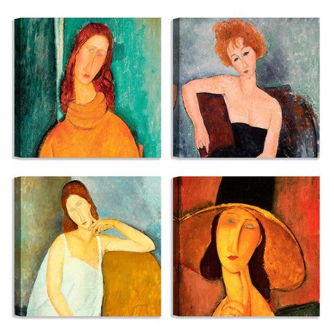 Quadri Stampa su Tela con Telaio in Legno 4 pezzi Amedeo Modigliani
