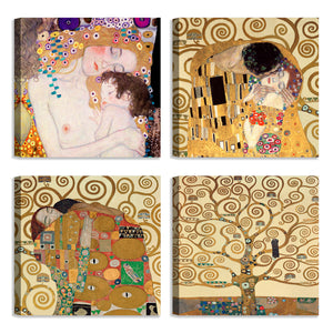Quadri Stampa su Tela con Telaio in Legno 4 pezzi Gustav Klimt