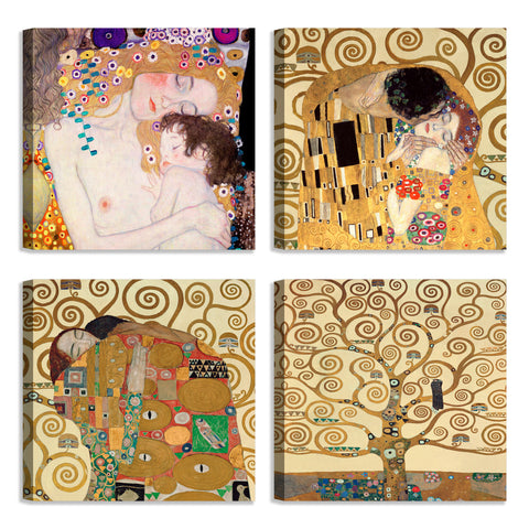 Quadri Stampa su Tela con Telaio in Legno 4 pezzi Gustav Klimt