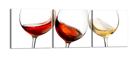 Quadri Stampa su Tela con Telaio in Legno 3 pezzi Calici di vino