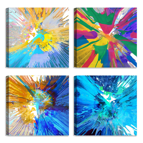 Quadri Stampa su Tela con Telaio in Legno 4 pezzi Astratto colorato
