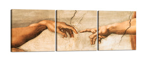 Quadri Stampa su Tela con Telaio in Legno 3 pezzi Michelangelo La creazione di Adamo
