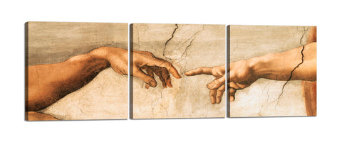 Quadri Stampa su Tela con Telaio in Legno 3 pezzi Michelangelo La creazione di Adamo