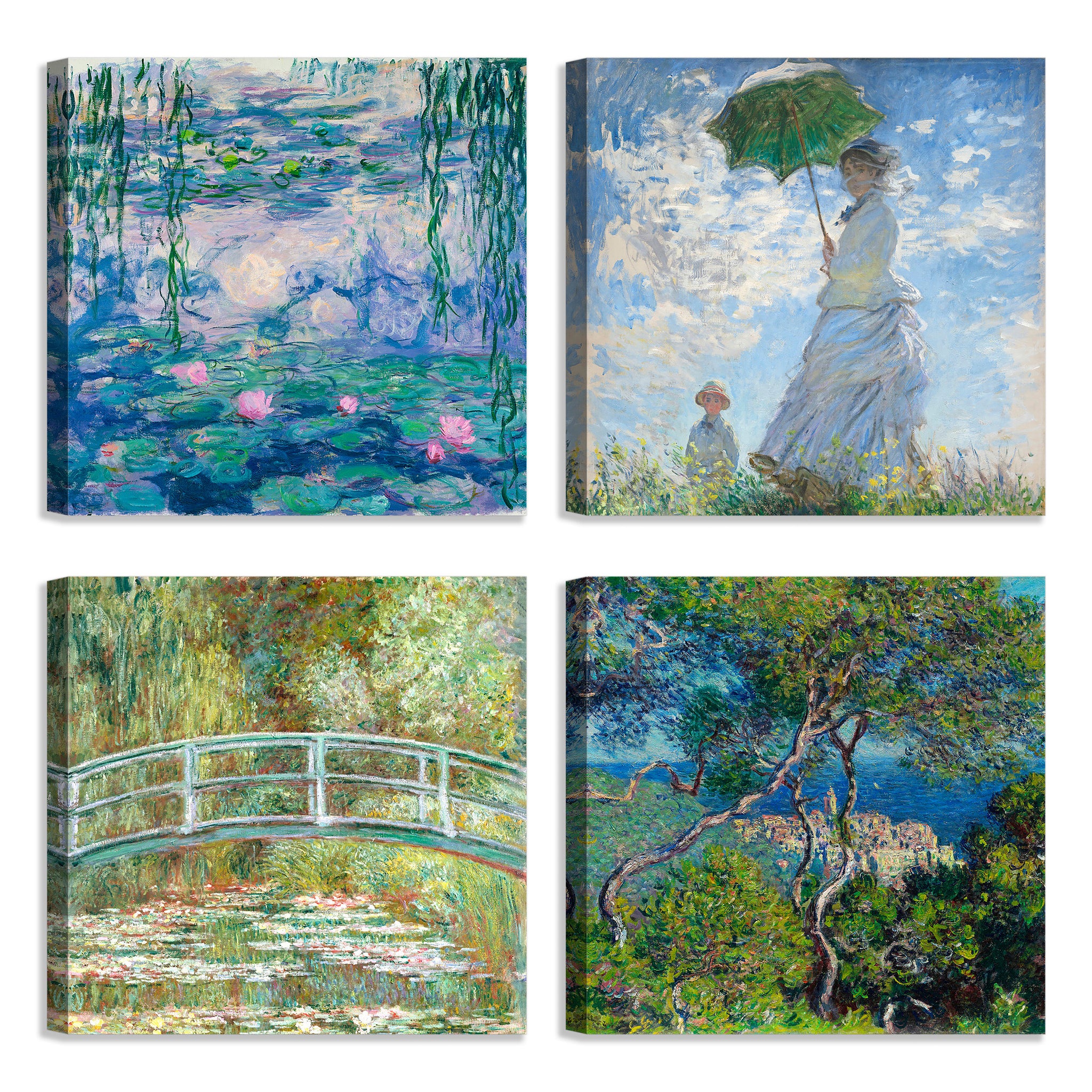 Quadri Stampa su Tela con Telaio in Legno 4 pezzi Claude Monet