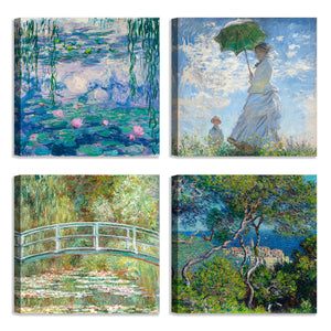Quadri Stampa su Tela con Telaio in Legno 4 pezzi Claude Monet