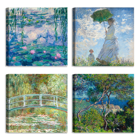 Quadri Stampa su Tela con Telaio in Legno 4 pezzi Claude Monet