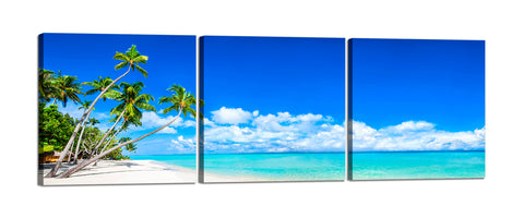 Quadri Stampa su Tela con Telaio in Legno 3 pezzi Spiaggia tropicale