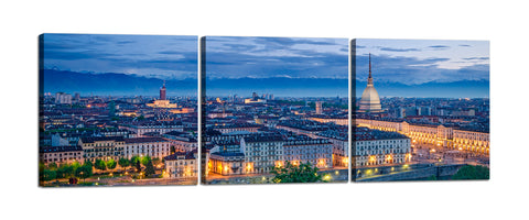 Quadri Stampa su Tela con Telaio in Legno 3 pezzi Panorama Torino