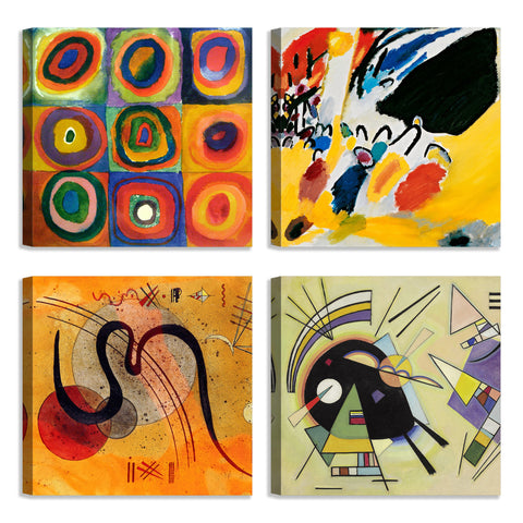 Quadri Stampa su Tela con Telaio in Legno 4 pezzi Wassily Kandinsky