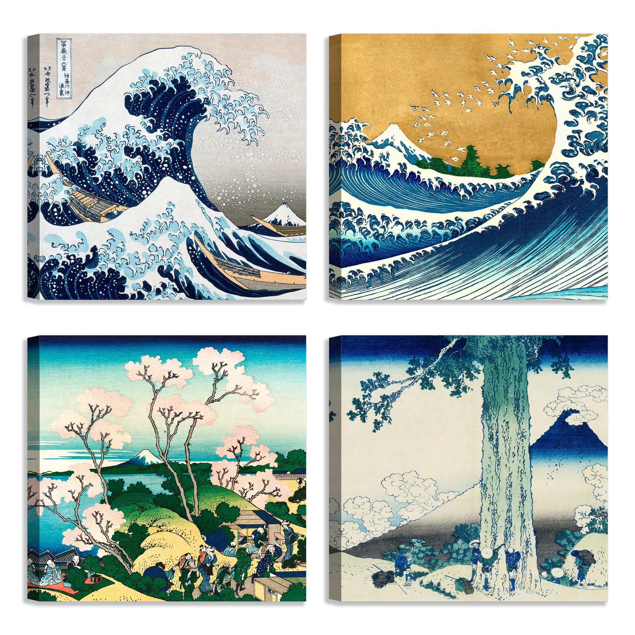 Quadri Stampa su Tela con Telaio in Legno 4 pezzi Hokusai