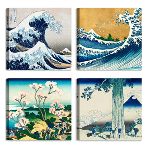 Quadri Stampa su Tela con Telaio in Legno 4 pezzi Hokusai