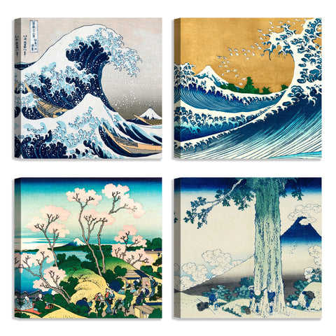 Quadri Stampa su Tela con Telaio in Legno 4 pezzi Hokusai