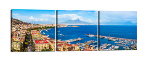 Quadri Stampa su Tela con Telaio in Legno 3 pezzi Panorama Napoli Vesuvio