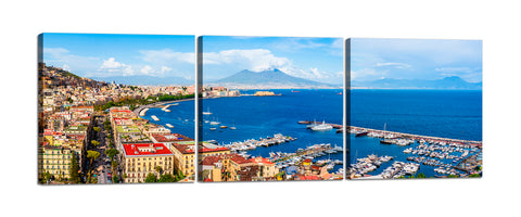 Quadri Stampa su Tela con Telaio in Legno 3 pezzi Panorama Napoli Vesuvio