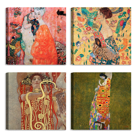 Quadri Stampa su Tela con Telaio in Legno 4 pezzi Gustav Klimt