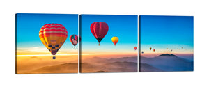 Quadri Stampa su Tela con Telaio in Legno 3 pezzi Mongolfiere con tramonto