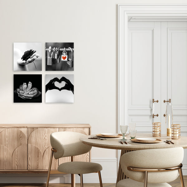 Quadri Stampa su Tela con Telaio in Legno 4 pezzi Tema love in bianco e nero