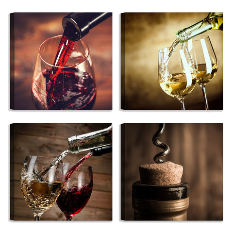 Quadri Stampa su Tela con Telaio in Legno 4 pezzi Calici di Vino