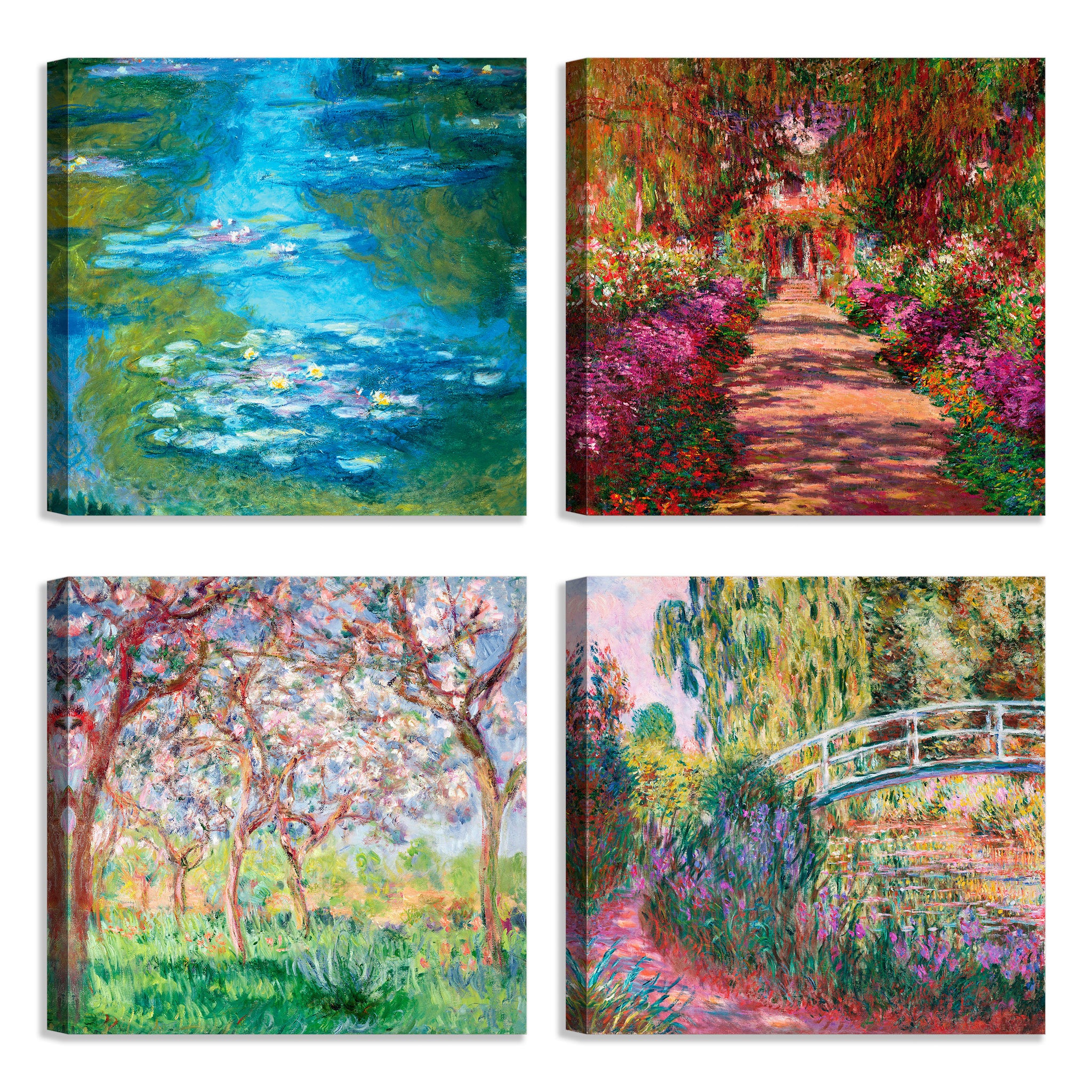 Quadri Stampa su Tela con Telaio in Legno 4 pezzi Claude Monet