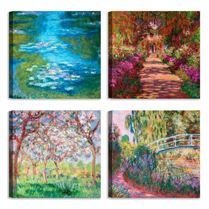 Quadri Stampa su Tela con Telaio in Legno 4 pezzi Claude Monet