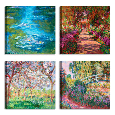 Quadri Stampa su Tela con Telaio in Legno 4 pezzi Claude Monet