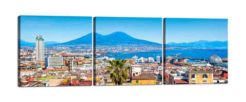Quadri Stampa su Tela con Telaio in Legno 3 pezzi Panorama Napoli Vesuvio
